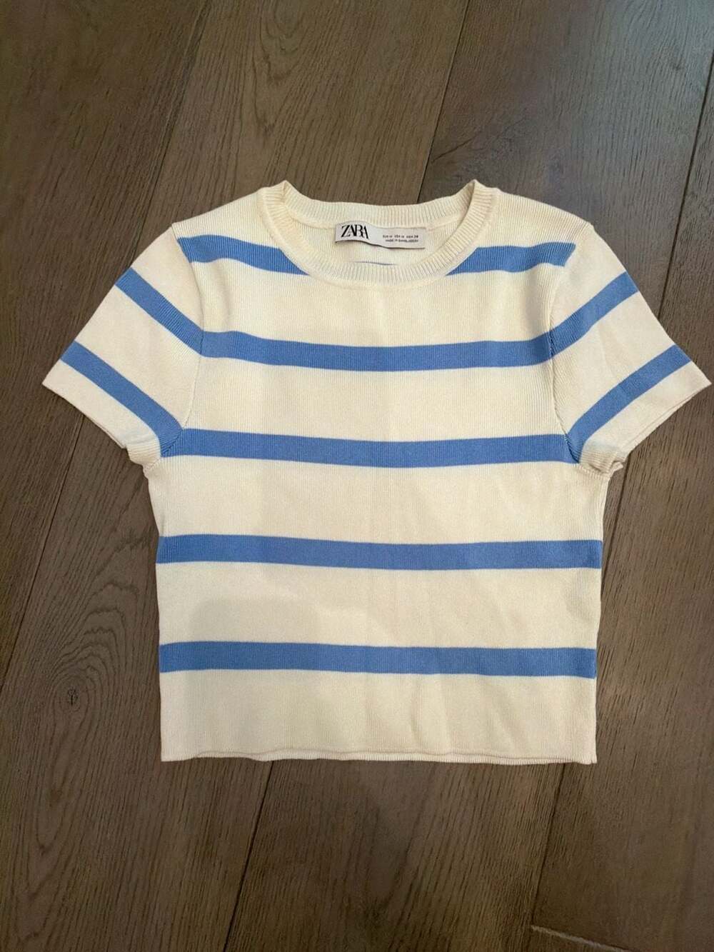 Zara Striped Ribbed Knit Short Sleeve Top Size M